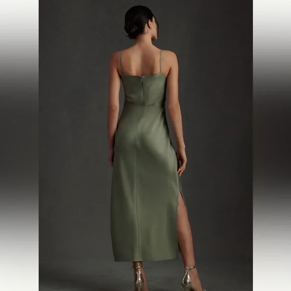 BHLDN Cali Satin Cowl-Neck Midi Slip Dress 💚 - Picture 3 of 6
